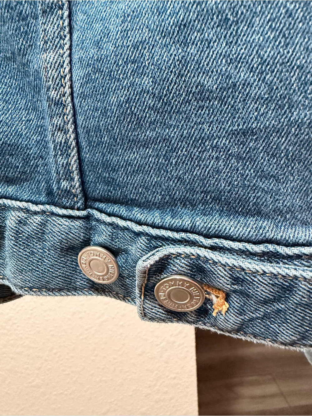 Tommy Hilfiger Medium Blue Denim Trucker Jacket with Red Accent